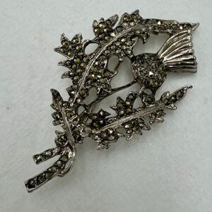 Vintage Marcasite Silver Floral Brooch